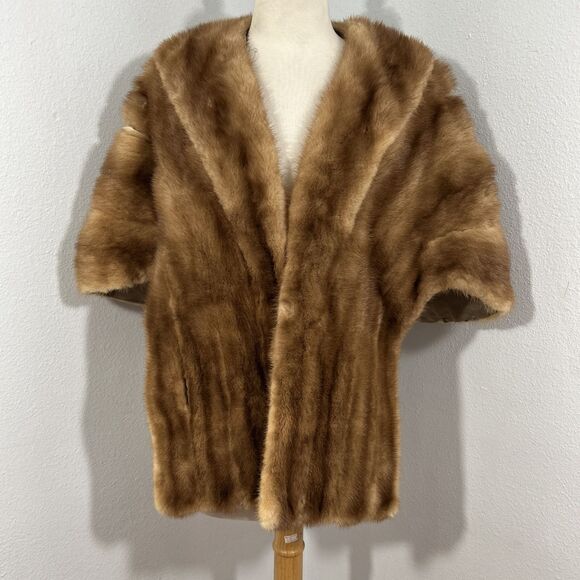 Vtg William Slade Furs Whittier Coat Cape Womens Small Tan Crop Fur Mink Jacket